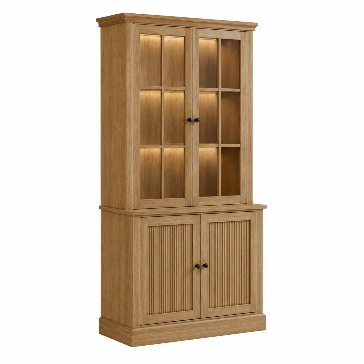 Vitrina de Madera con Puertas de Vidrio Templado e Iluminación LED 200x90x40 cm