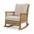 Silla mecedora de madera y cuerda con cojines de tela 80x75x90 cm