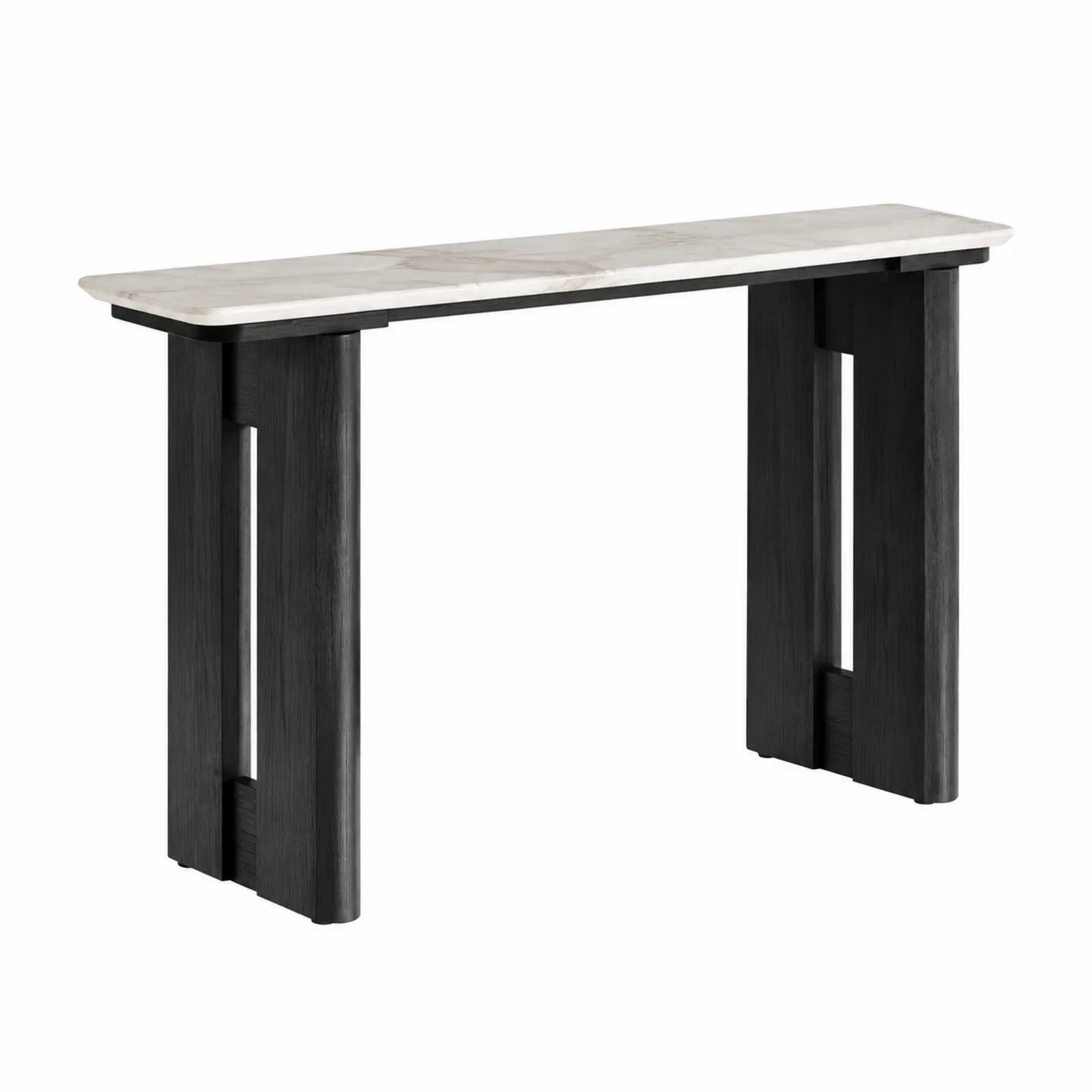 Mesa consola de mármol blanco y madera negra
