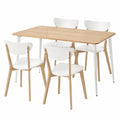 Conjunto de comedor 5 piezas, mesa de madera y metal, sillas tapizadas blancas
