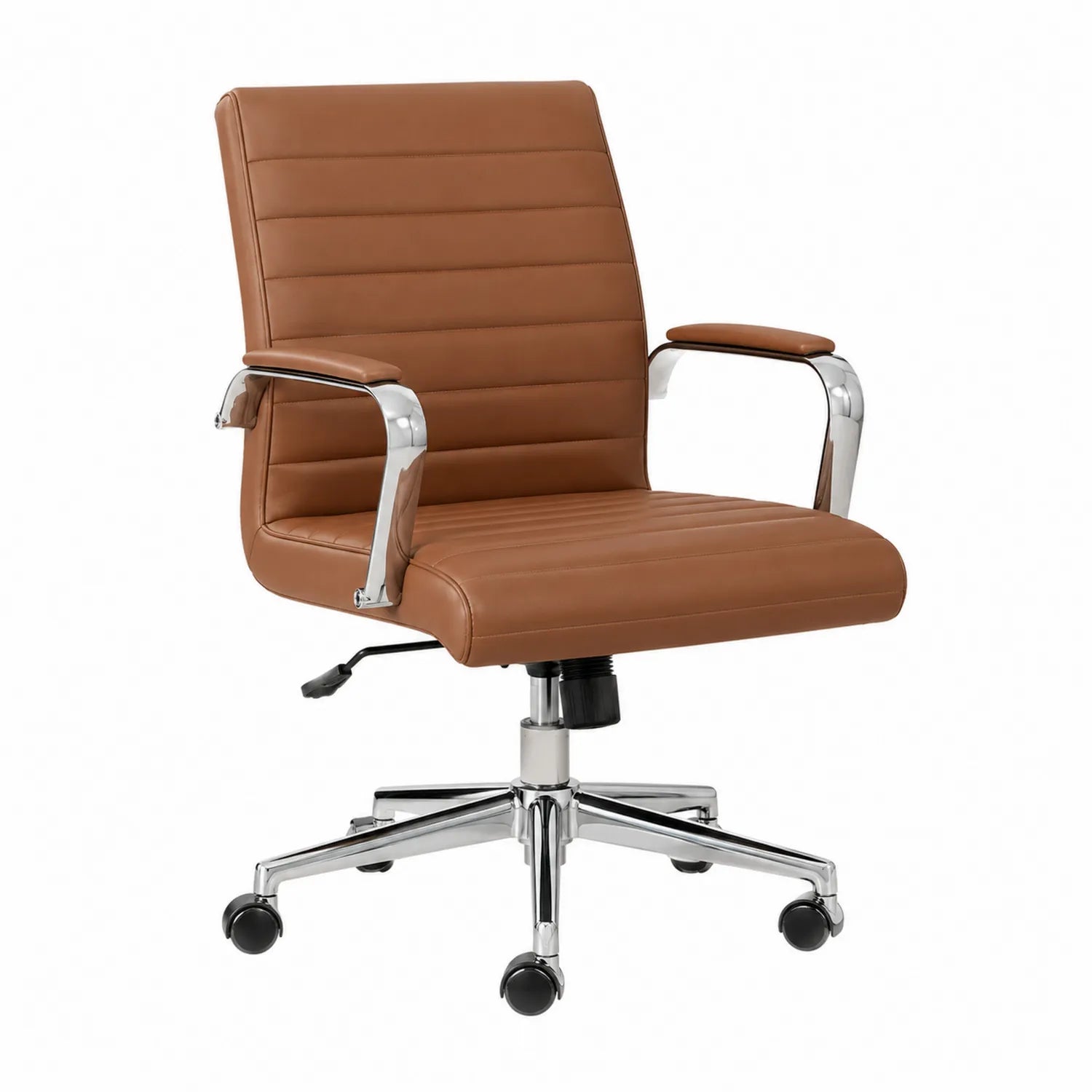 Silla de Oficina en PU con Base de Metal Cromado Ajustable Marrón