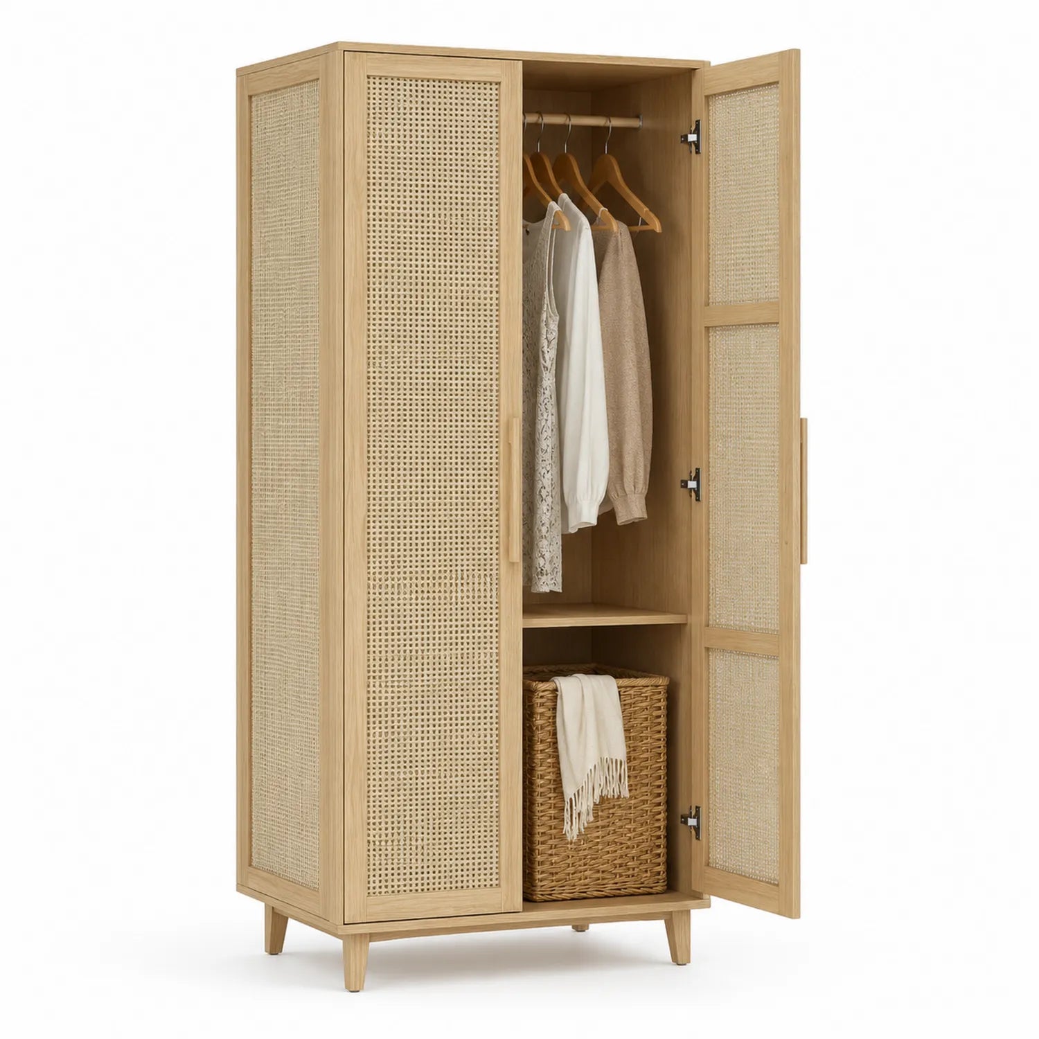 Armario de Madera con Puertas de Ratán