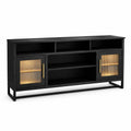 Mueble de TV de MDF negro con puertas de vidrio templado