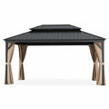 Pérgola de Aluminio con Techo de Metal y Cortinas Beige 300x400 cm