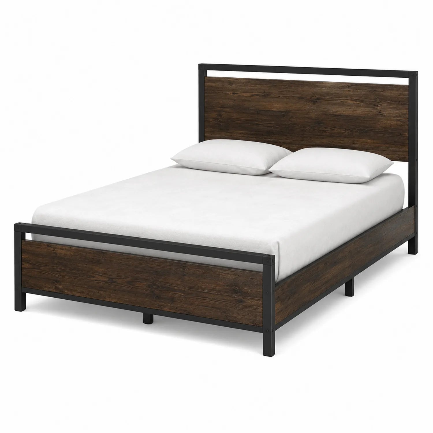 Cama doble de madera y metal estructura negra 200x150 cm