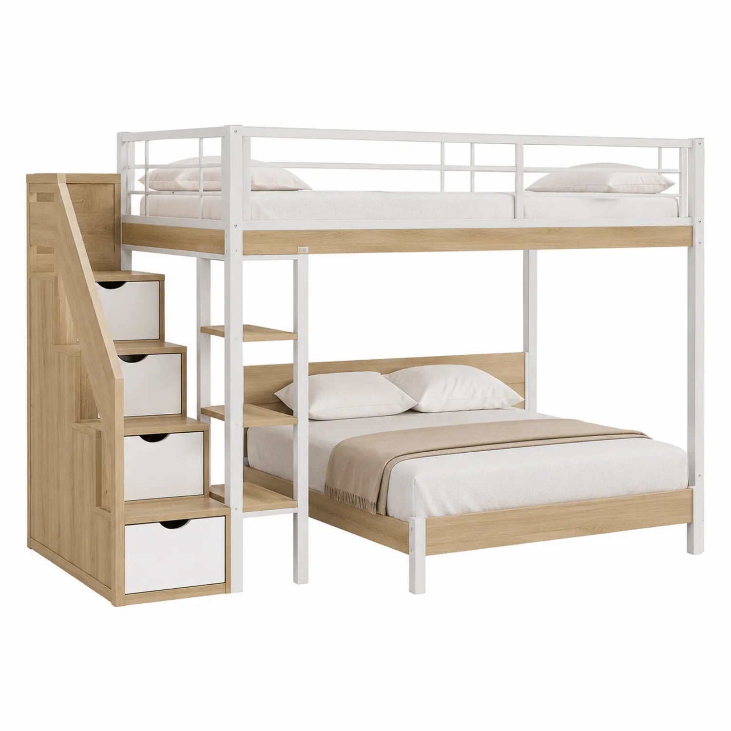 Litera de Madera y Metal Blanco con Almacenamiento