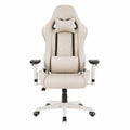 Silla de oficina ergonómica de cuero sintético beige con respaldo ajustable y reposabrazos