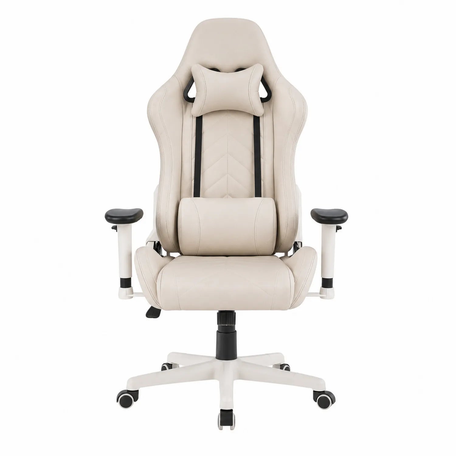 Silla de oficina ergonómica de cuero sintético beige con respaldo ajustable y reposabrazos