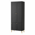 Armario de madera con patas doradas y puertas dobles negro
