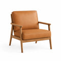 Silla de cuero sintético marrón con estructura de roble