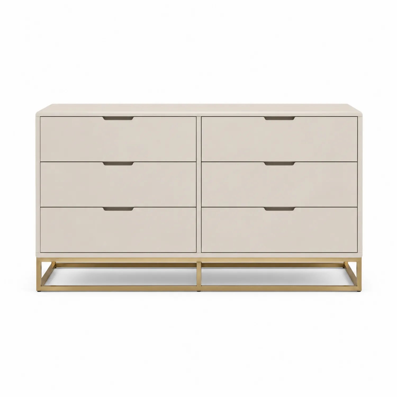 Cómoda de 6 cajones de MDF y metal color Beige 120x45x75 cm