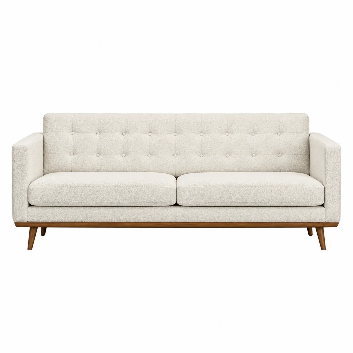 Sofá de 3 plazas tela beige con estructura de madera