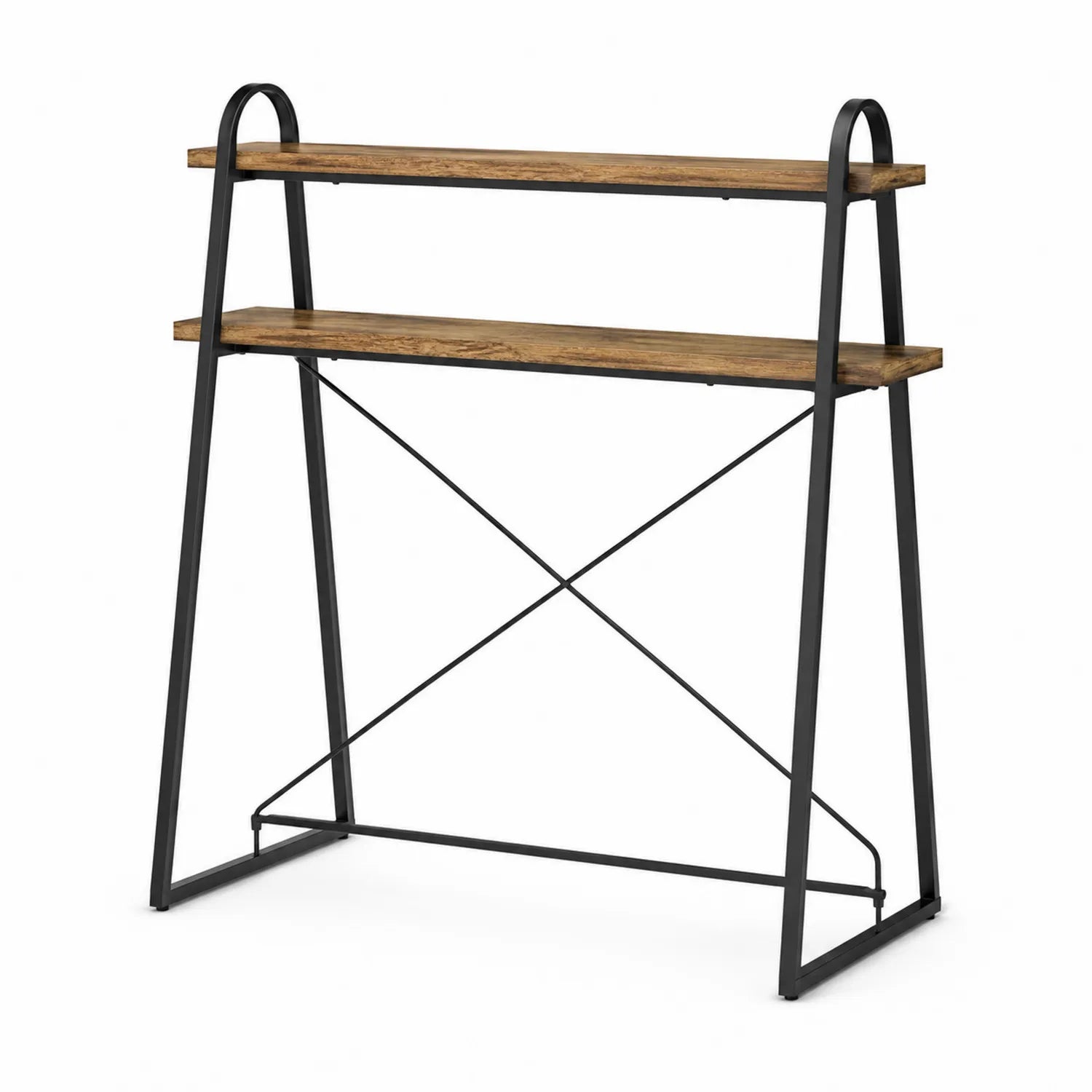 Estantería de Metal y Madera con 2 Estantes Negro Marrón 80x30x90 cm