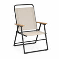Silla plegable de acero y textileno con reposabrazos de madera