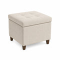 Reposapiés de tela beige cuadrado con almacenamiento 45x45x45 cm