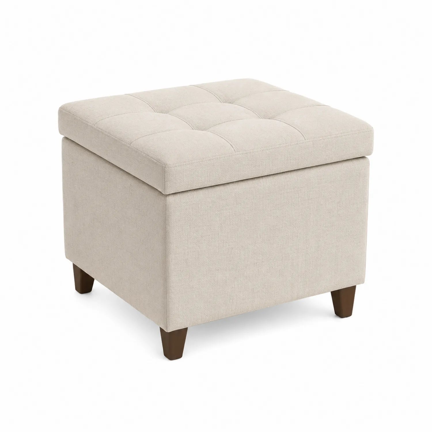 Reposapiés de tela beige cuadrado con almacenamiento 45x45x45 cm
