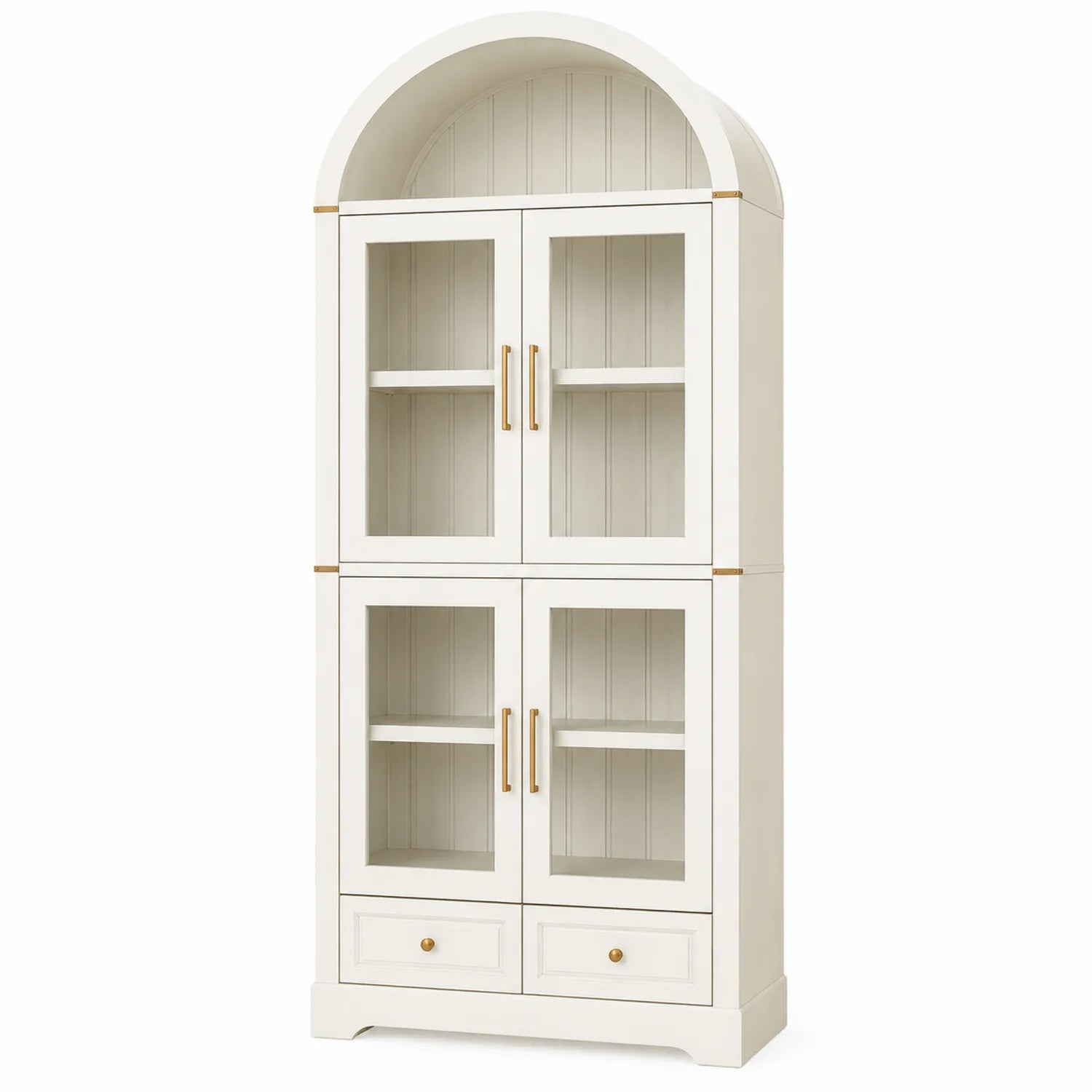 Estantería de Madera y Vidrio de 4 Puertas con Arco Blanco 180x80x30cm