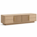 Mueble de TV roble claro con puertas y cajones