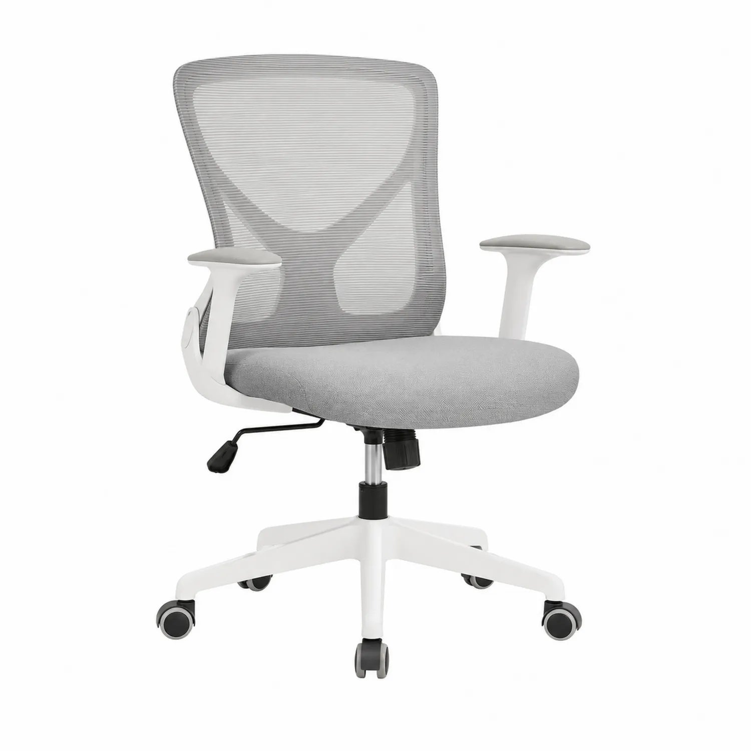 Silla de oficina ergonómica con respaldo de malla y base ajustable, color Gris y Blanco