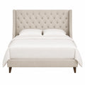 Cama tapizada de lino beige con cabecero capitoné 200x160 cm