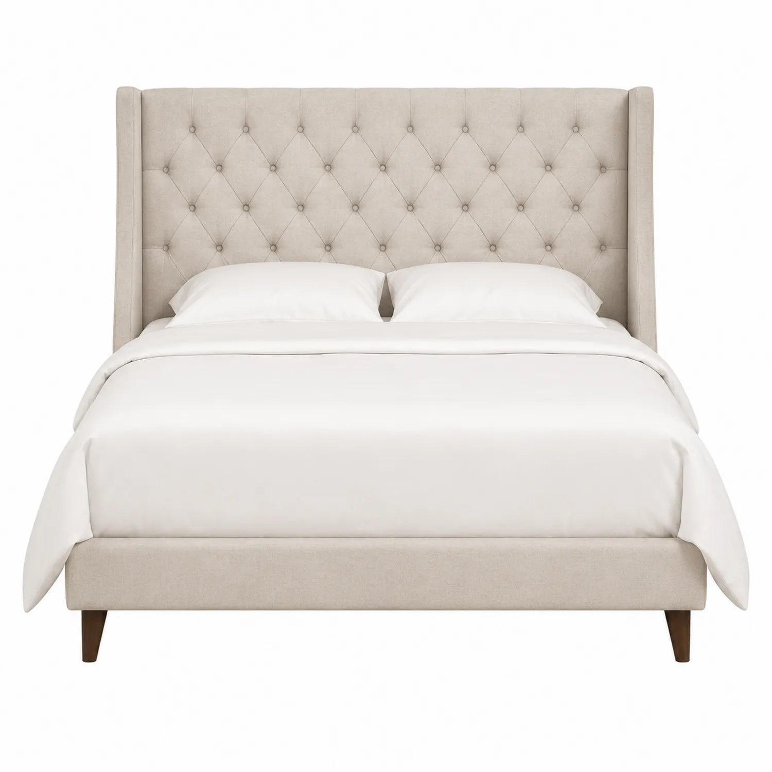 Cama tapizada de lino beige con cabecero capitoné 200x160 cm