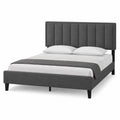 Cama tapizada en tela gris con cabecero acolchado y base robusta 200x160 cm