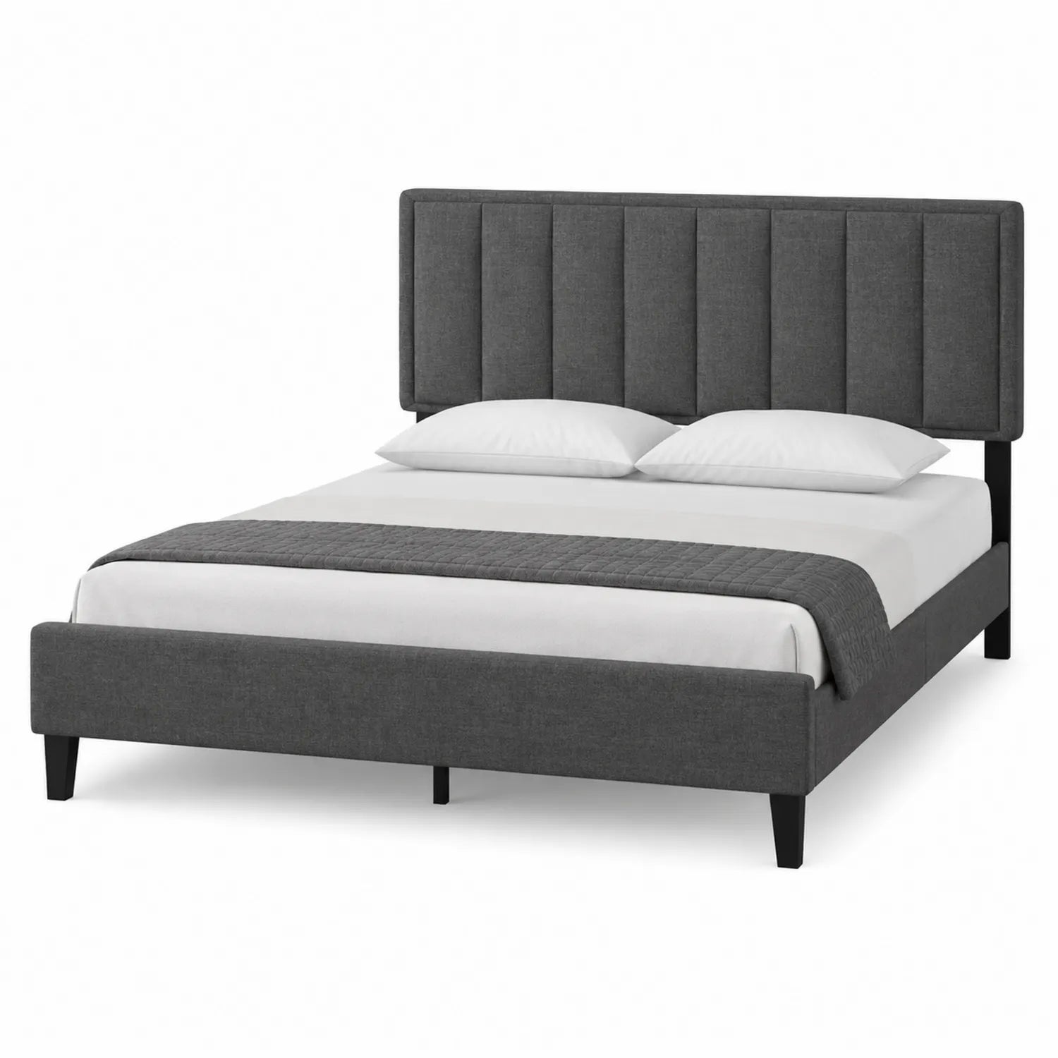Cama tapizada en tela gris con cabecero acolchado y base robusta 200x160 cm