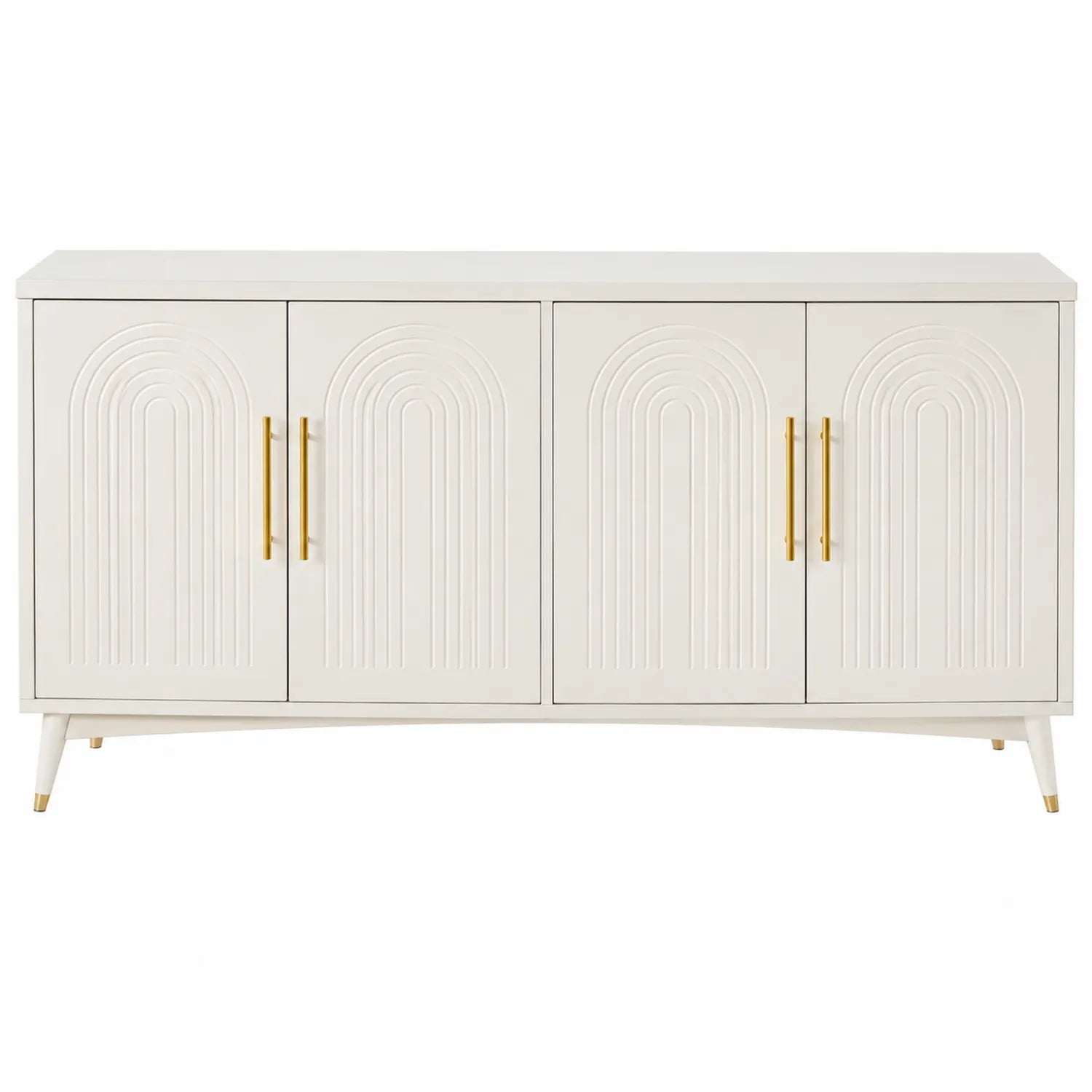 Aparador de MDF con puertas decorativas y tiradores de metal blanco 80x160x40 cm