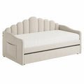Cama nido de lino beige con colchón acolchado