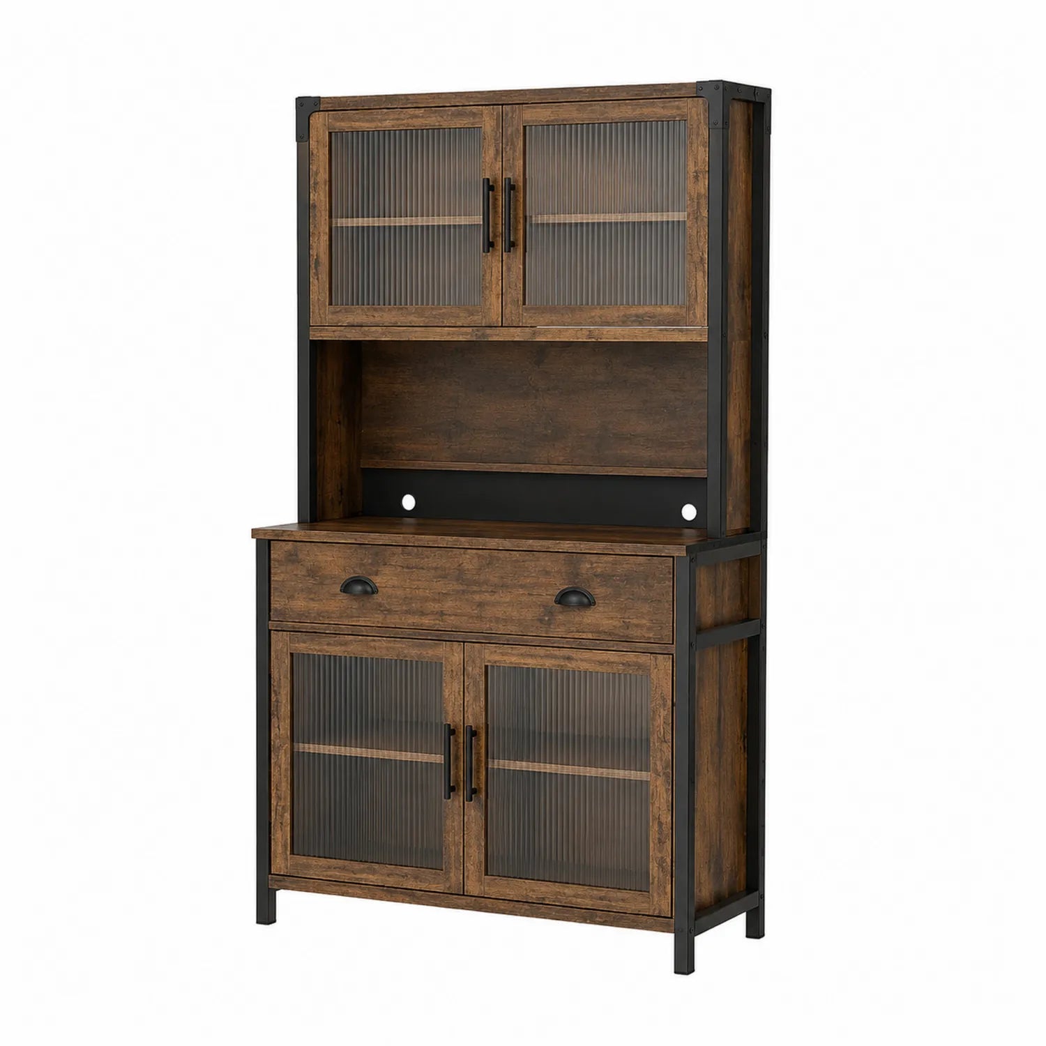 Aparador de Madera y Metal con Vidrio Estriado 80x40x180cm