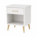 Mesita de noche de MDF blanco con patas doradas y cajón 45x35x60 cm