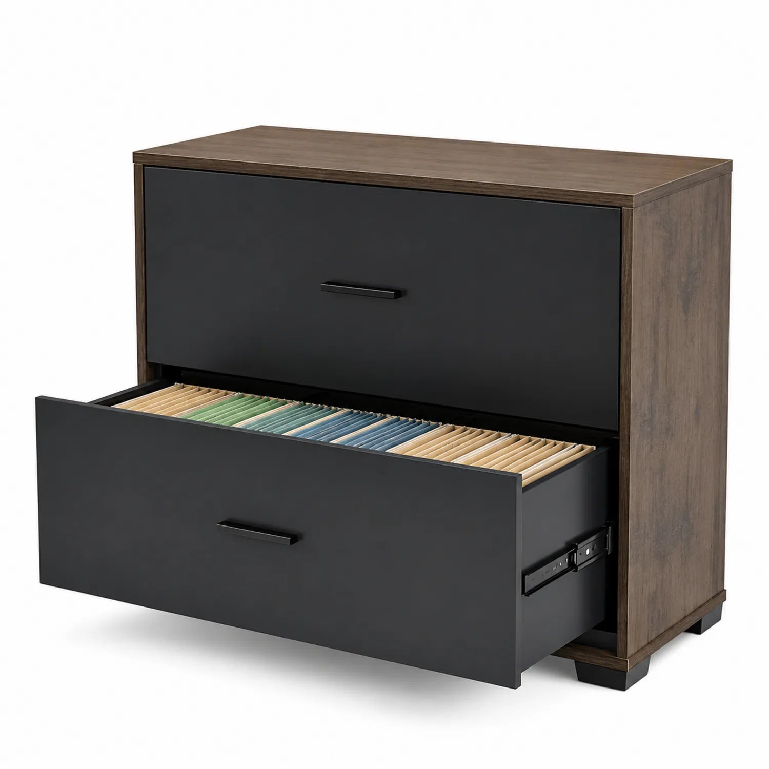 Archivador de Metal y Madera con 2 Cajones Negro/Marrón 70x40x60 cm