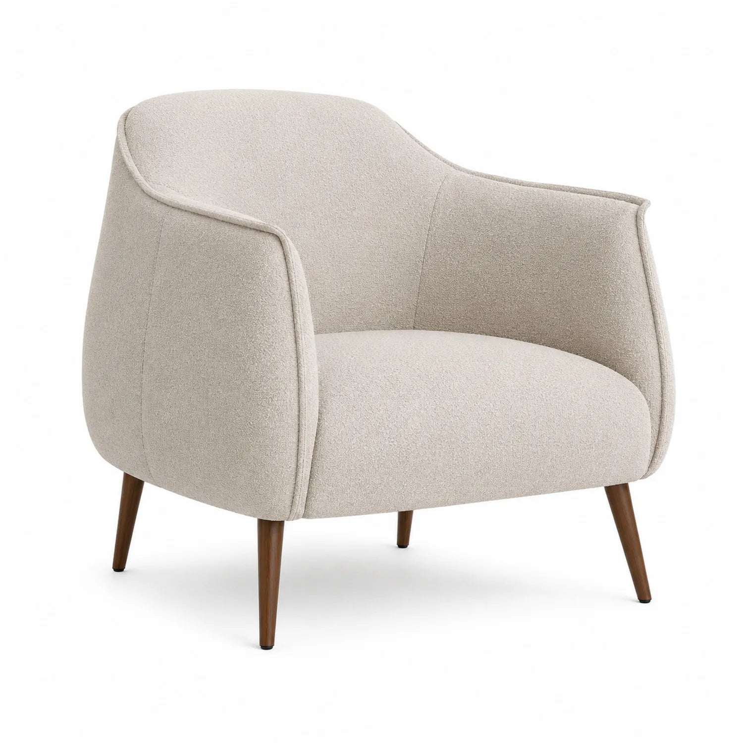 Sillón de poliéster beige con patas de madera 75x70x78 cm