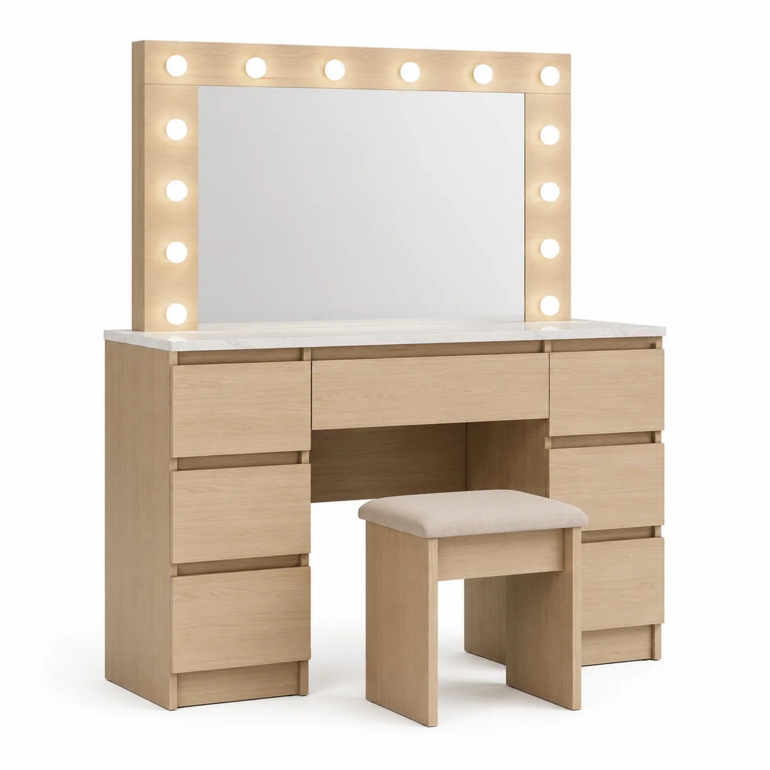 Tocador de Madera con Espejo Iluminado y Taburete