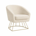 Sillón de tela bouclé beige con base de metal