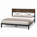 Cama de metal y madera con cabecera negra y marrón 200x160 cm