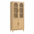 Armario alto de madera chapada con puertas de mimbre de 180x80x40 cm