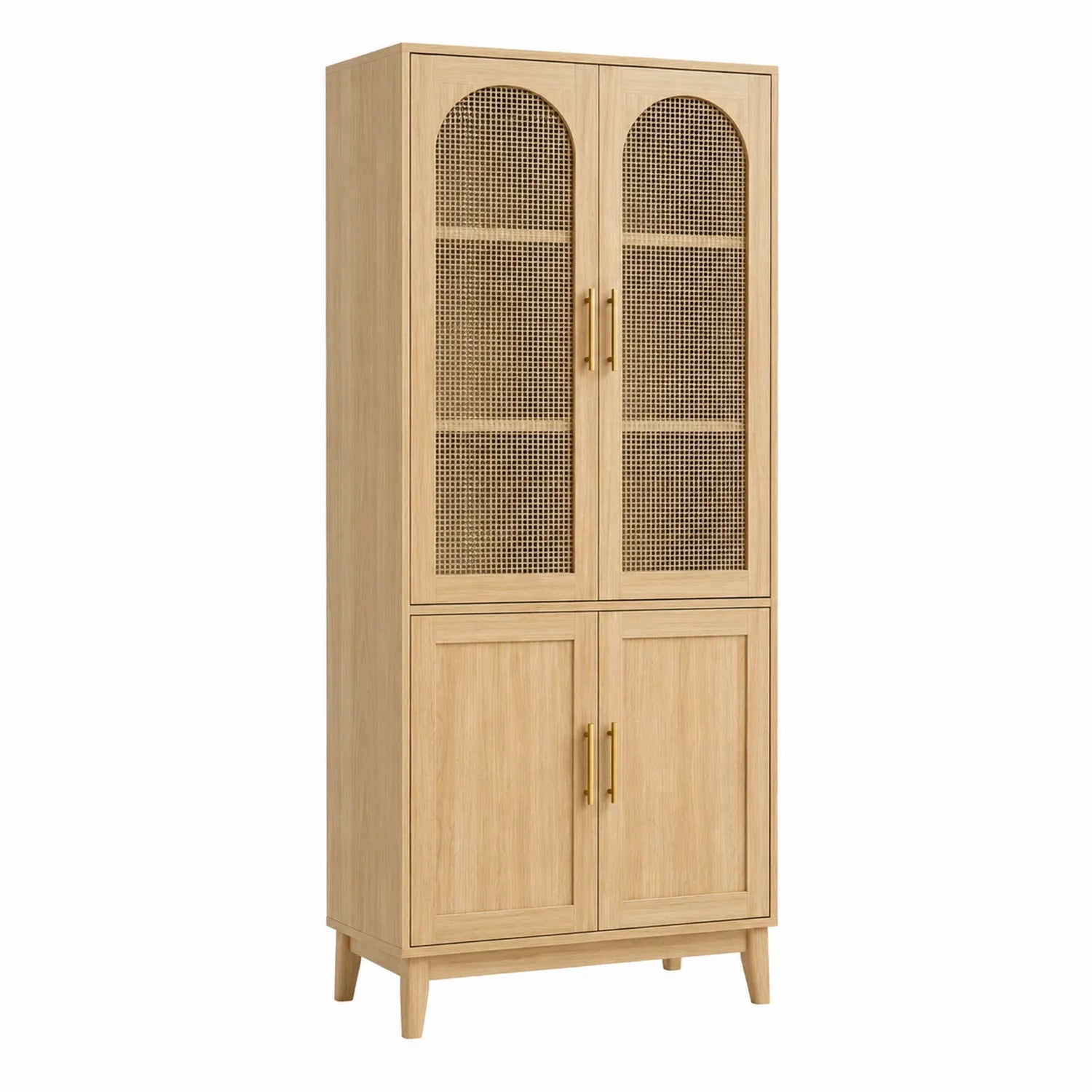 Armario alto de madera chapada con puertas de mimbre de 180x80x40 cm