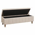Banco de almacenamiento de poliéster beige con patas de madera