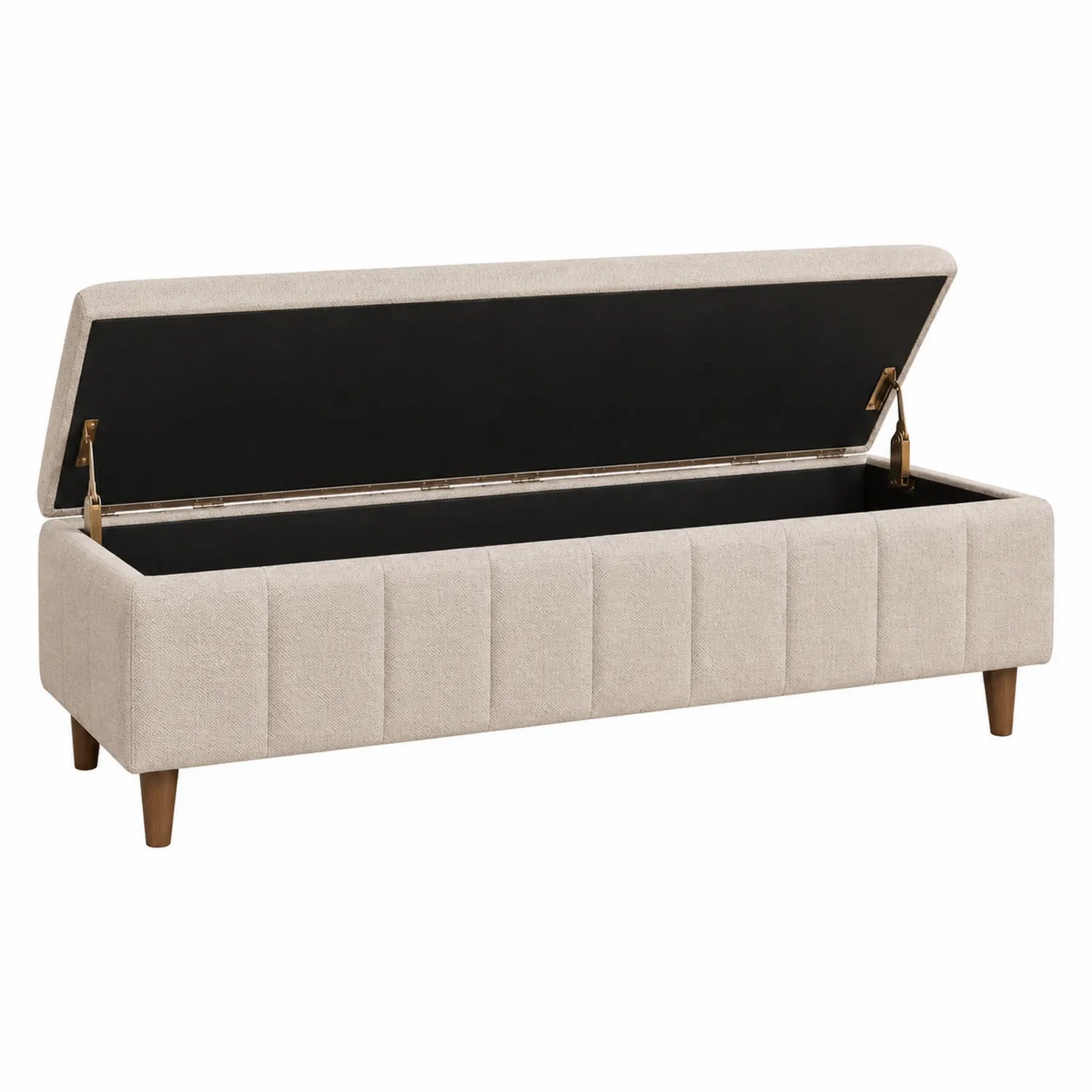 Banco de almacenamiento de poliéster beige con patas de madera