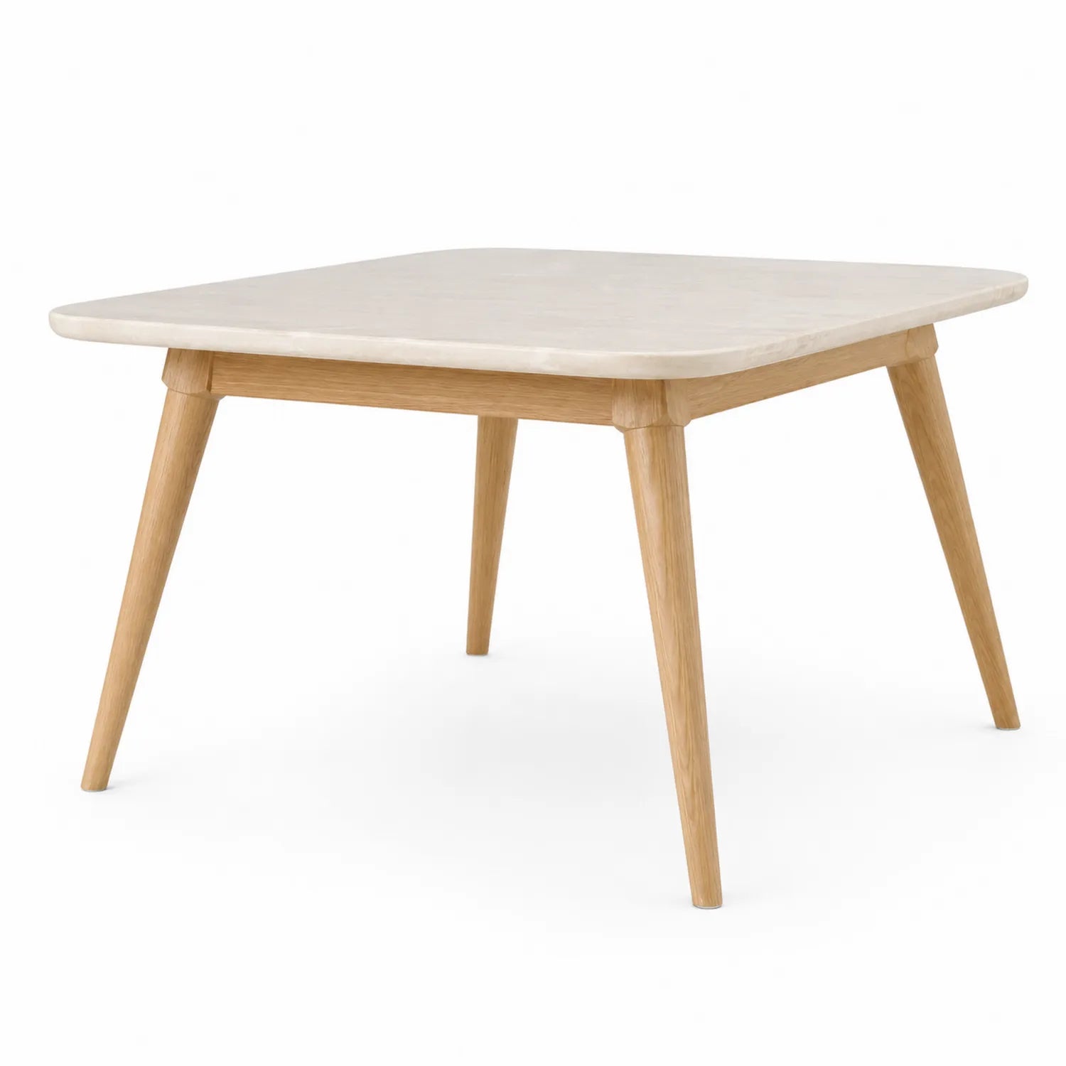Mesa de mármol blanco con patas de roble 90x90x75 cm
