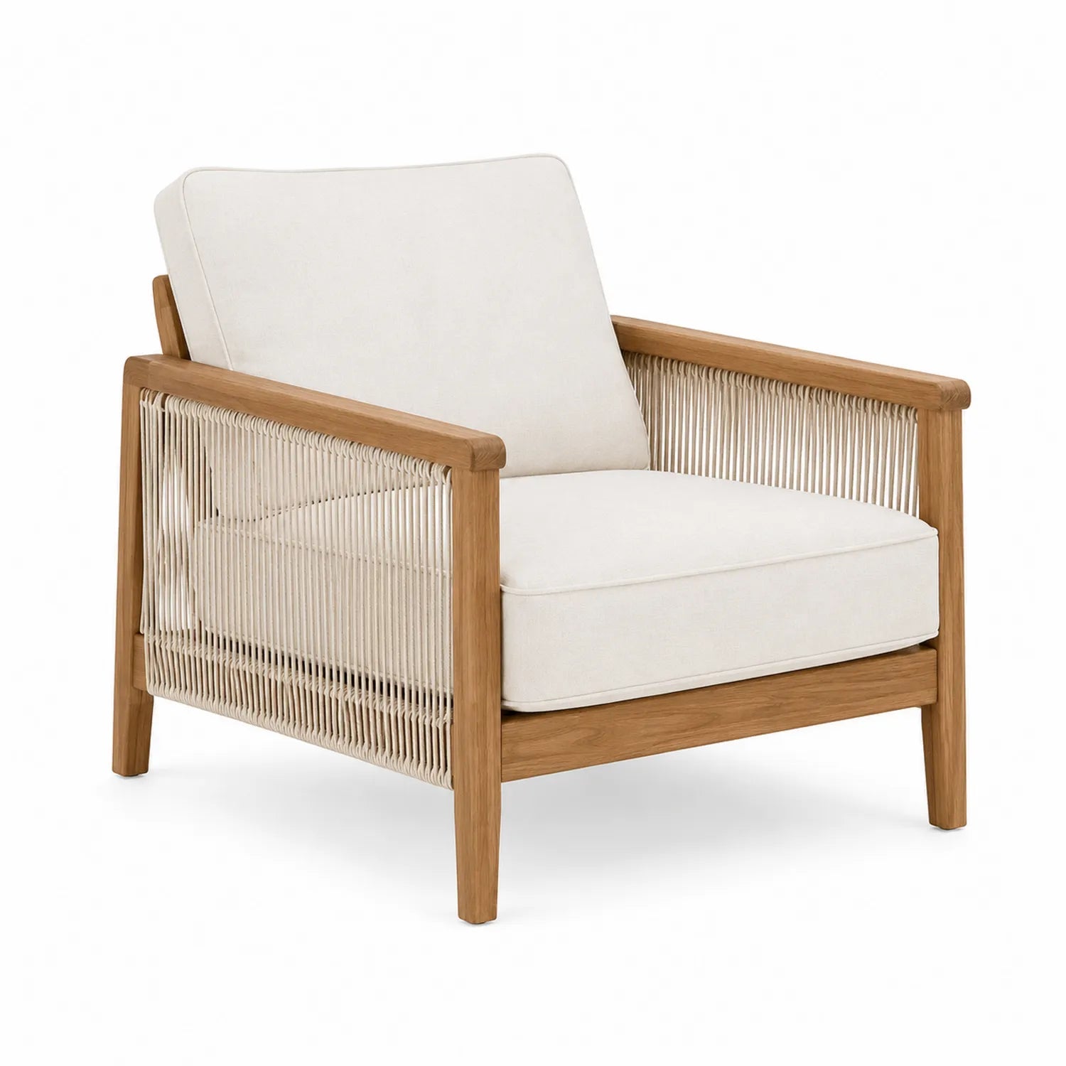 Silla de Madera de Teca y Cuerda Trenzada Beige para Exterior
