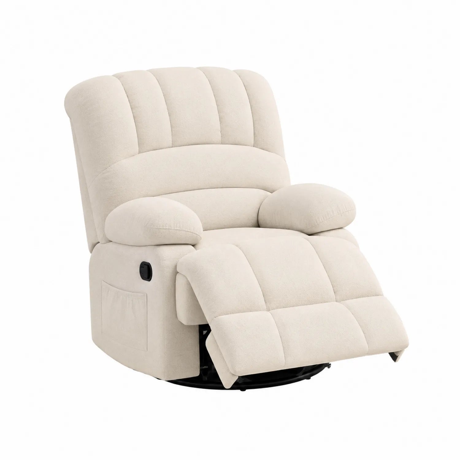 Sillón reclinable de tela beige con mecanismo manual