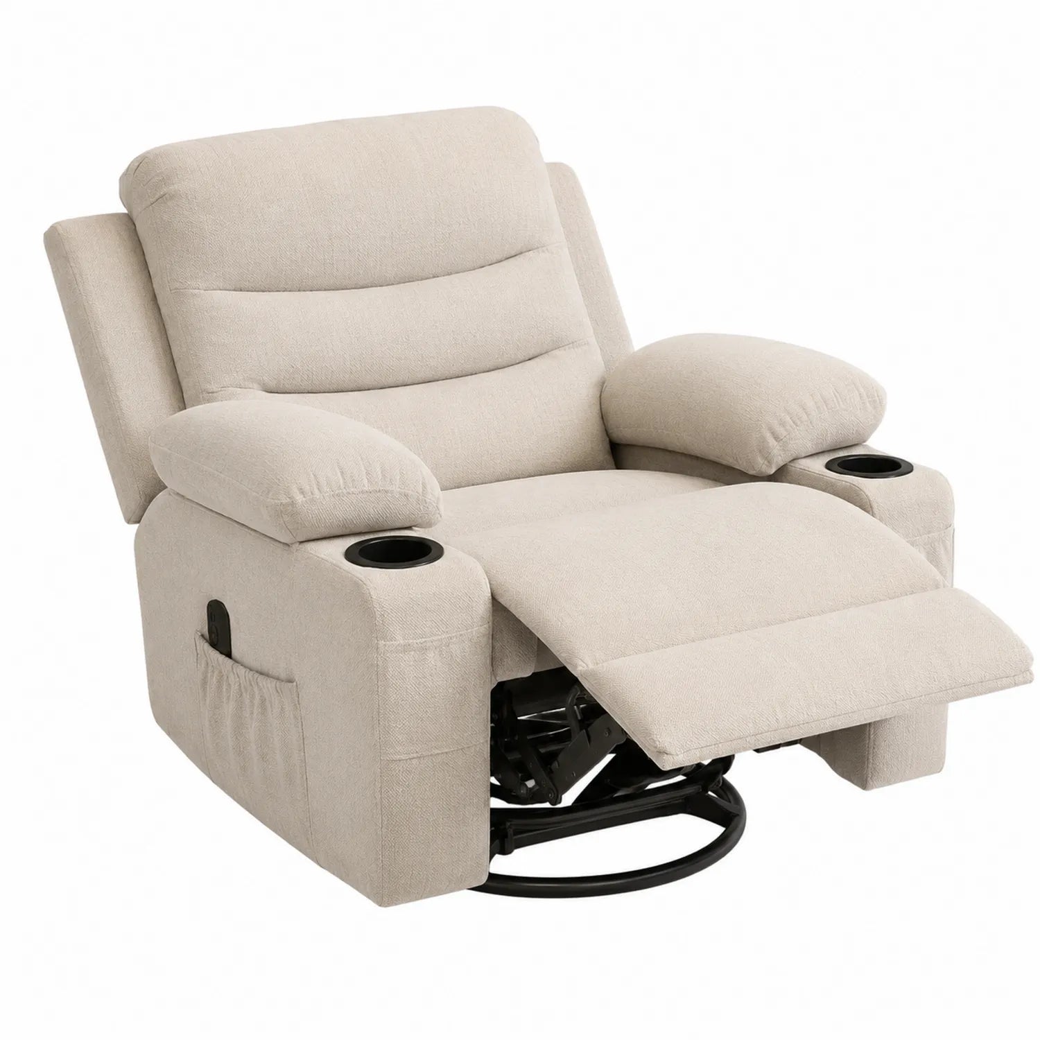 Sillón Reclinable de Poliéster Beige con Función Giratoria y Porta Vasos