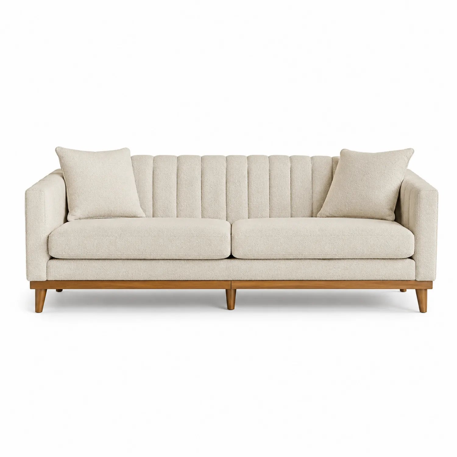 Sofá de poliéster beige 3 plazas con estructura de madera de roble