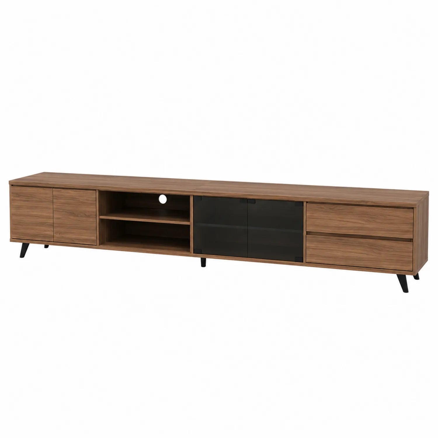 Mueble TV de Madera con Puertas de Vidrio Templado Nogal 180x40x50cm
