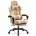 Silla de Gaming Ergonómica Reclinable Cuero PU Beige/Blanco