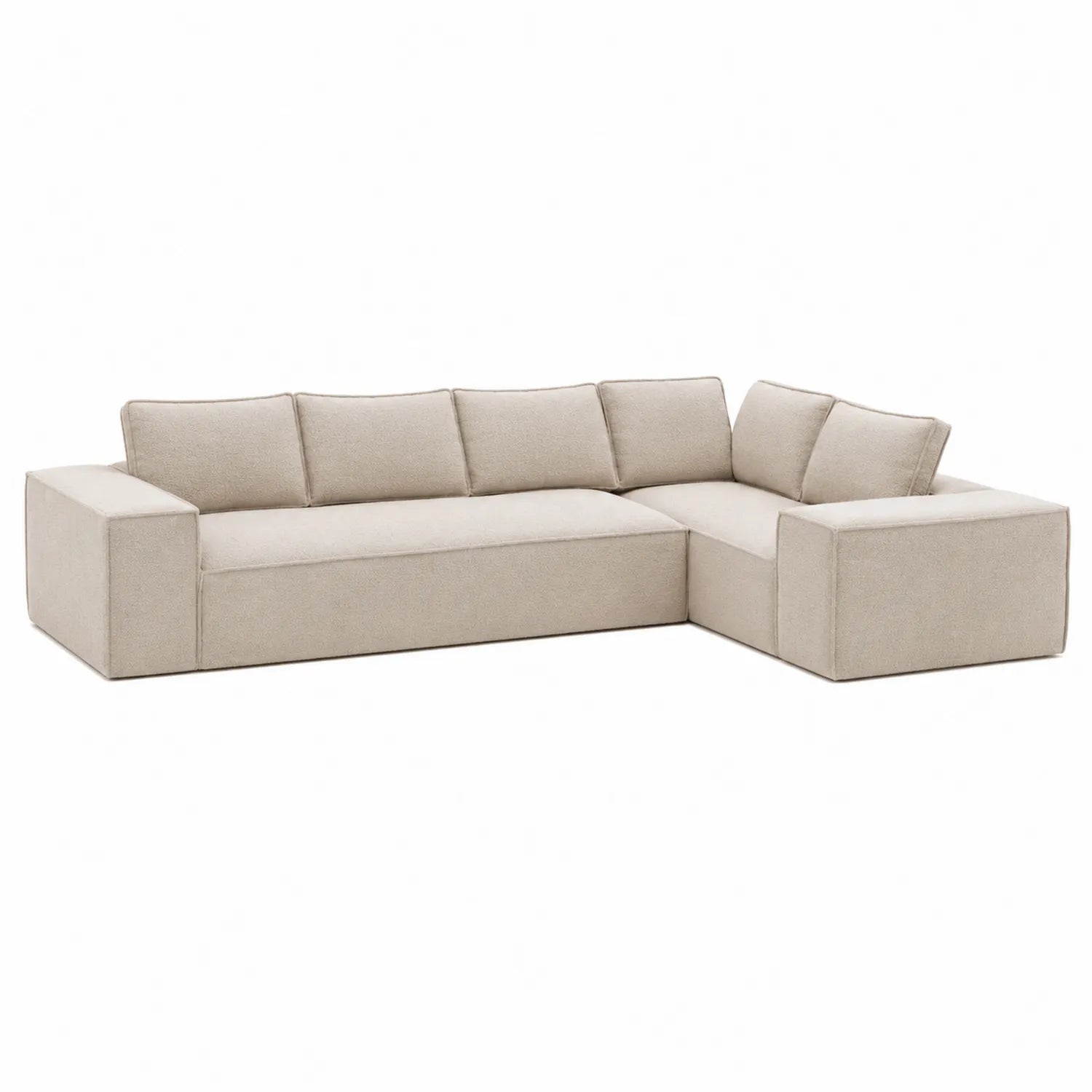 Sofá seccional en forma de L de poliéster beige 300 cm x 200 cm x 80 cm