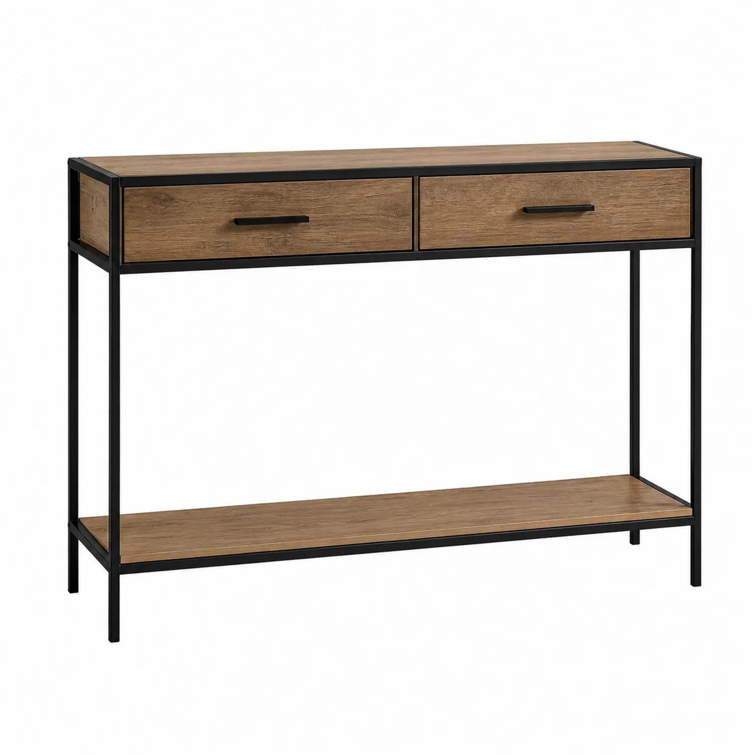 Consola de MDF con cajones y estructura de metal negro 120x35x80 cm
