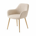 Silla de comedor de lino beige con patas de acero dorado